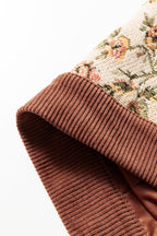 Medium Grey Ribbed Retro Floral Patchwork Shirt Style Jacket