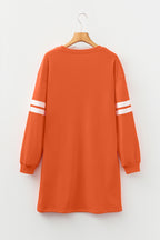 Tillandsia Purple Varsity Contrast Banded Sleeve Shift Sweatshirt Dress