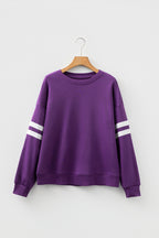 Rose Red Varsity Striped Detail Drop Shoulder Oversized Sweatshirt