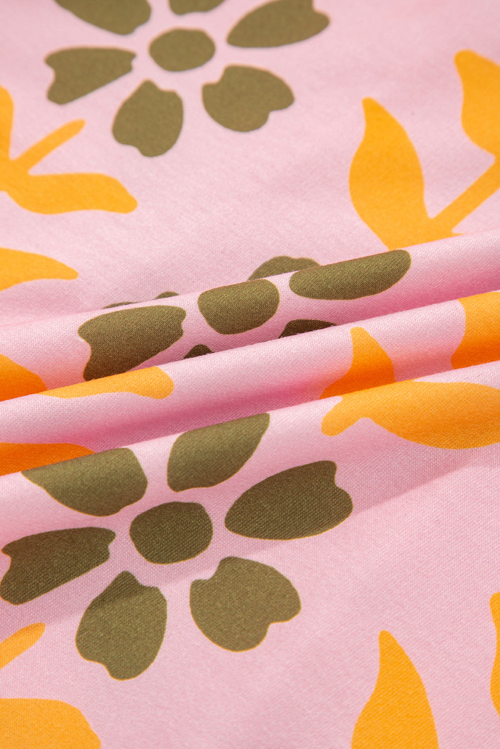 Pink Floral Print Zip Neck Striped Patchwork Long Sleeve Drawstring Dress