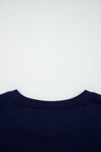 Navy Blue CLASSY UNTIL KICKOFF Plush Letter Patched Loose Sweatshirt