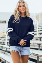 Rose Red Varsity Striped Detail Drop Shoulder Oversized Sweatshirt