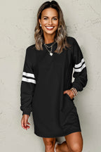 Tillandsia Purple Varsity Contrast Banded Sleeve Shift Sweatshirt Dress