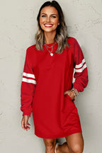 Tillandsia Purple Varsity Contrast Banded Sleeve Shift Sweatshirt Dress