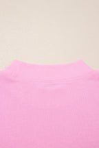 Pink Tiered Ruffle Ribbed Crew Neck Pullover Plus Size Top