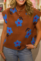 Chestnut Floral High Neck Sweater Vest