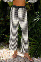 Sky Blue Stripe Collared Pullover Top and Drawstring Pant Set