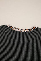 Carbon Grey Twisted Rib Texture Leopard Patchwork Detail 2pcs Pant Set