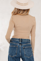 Red Dahlia Lace-trimmed Sweetheart Neckline Ruched Detail Long Sleeve T-shirt