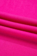 Rose Red Contrast Trim Round Neck Short Sleeve Loose Knit Sweater