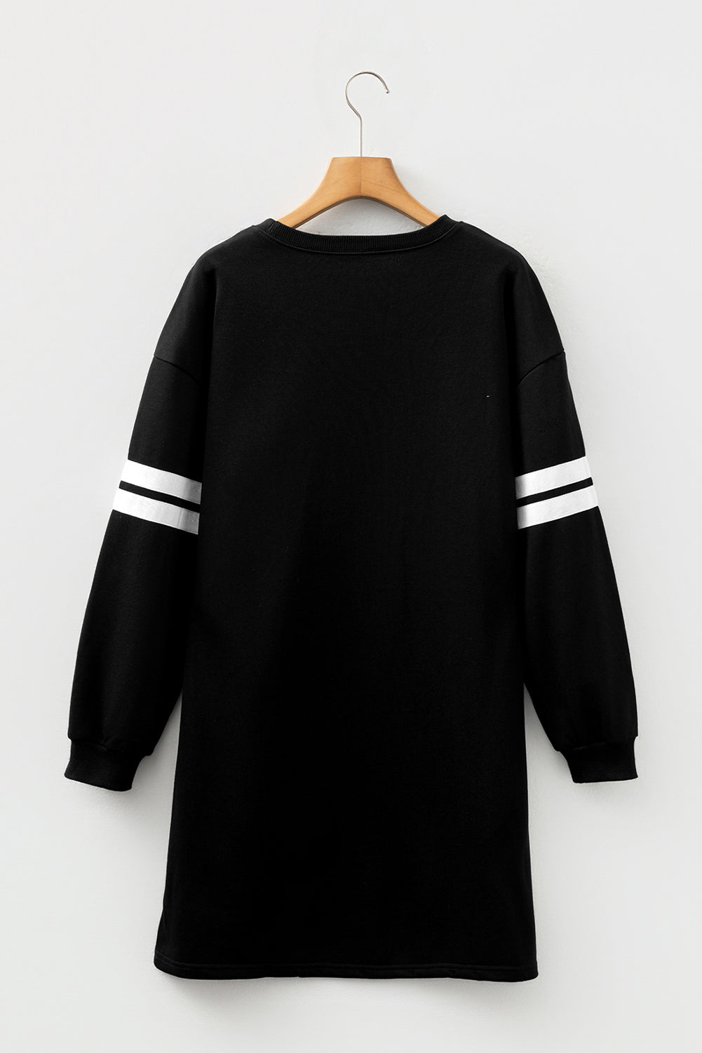 Tillandsia Purple Varsity Contrast Banded Sleeve Shift Sweatshirt Dress