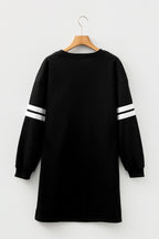 Tillandsia Purple Varsity Contrast Banded Sleeve Shift Sweatshirt Dress
