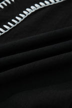 Jungle Green Contrast Stitched V Neck 3/4 Sleeve Tiered Mini Dress