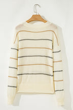 Multicolour Striped Ribbed Edge Drop Shoulder Sweater