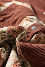 Medium Grey Ribbed Retro Floral Patchwork Shirt Style Jacket