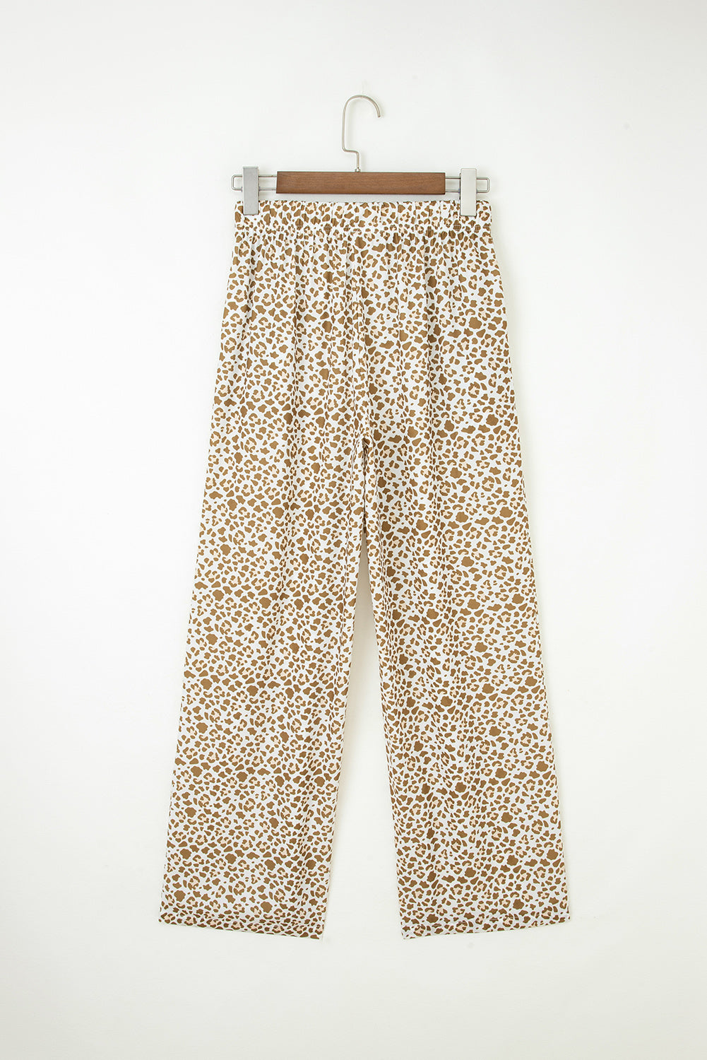 Khaki Leopard Drawstring Elastic Waistband Loose Pants