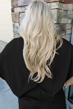 Black Textured Batwing Sleeve Tee Wide Leg Pants Plus Size Set