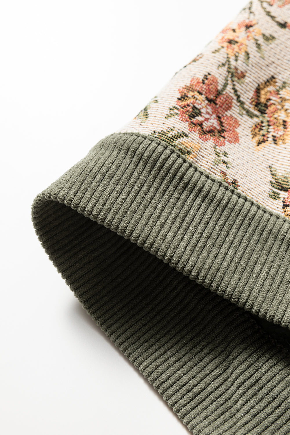 Medium Grey Ribbed Retro Floral Patchwork Shirt Style Jacket