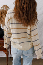 Multicolour Striped Ribbed Edge Drop Shoulder Sweater