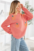 Blossom Pumpkin Embroidered Thanksgiving Holiday Sweater
