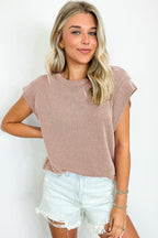 Dark Khaki Twisted Rib Wide Sleeve Crew Neck T Shirt