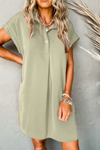 Laurel Green Buttoned Collar Shift T-shirt Mini Dress