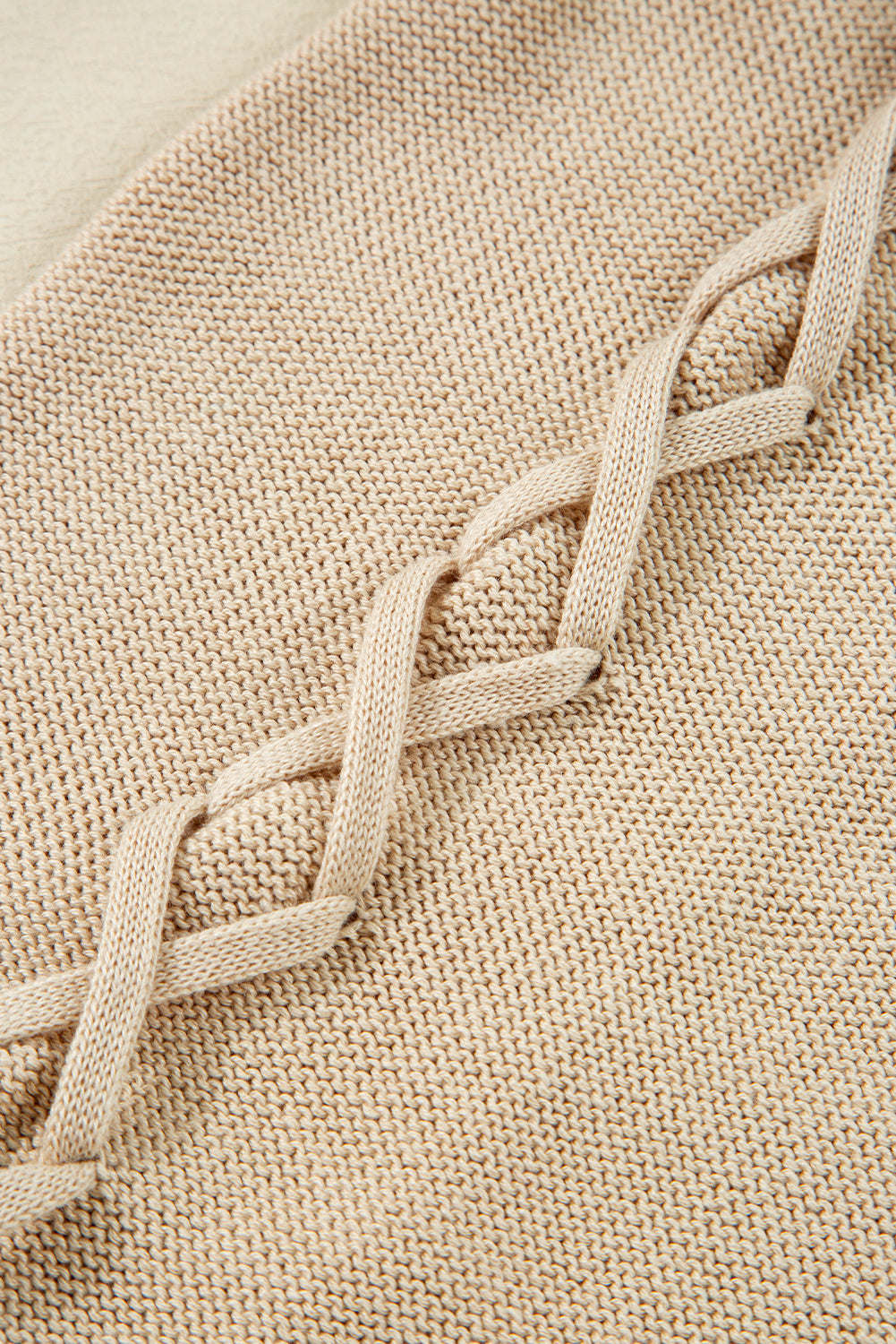 Parchment Cable Knit Braided Tie Sleeve Plus Size Open Cardigan