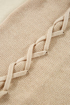 Parchment Cable Knit Braided Tie Sleeve Plus Size Open Cardigan