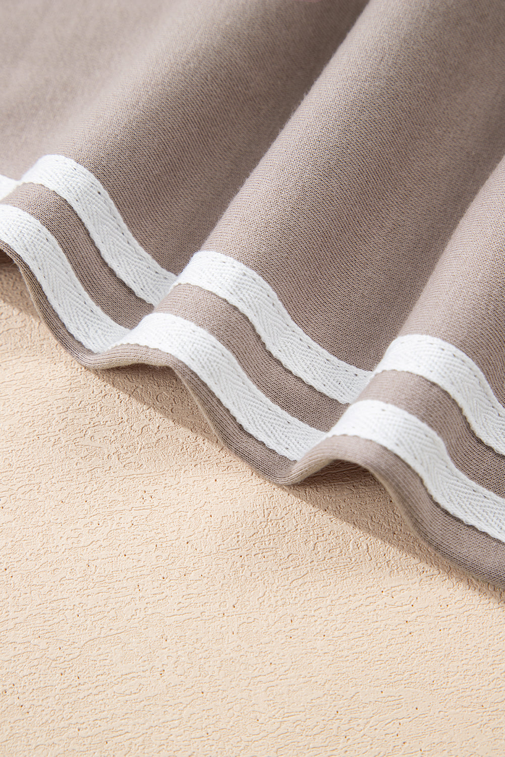 Oatmeal Varsity Striped Detail Crewneck Pullover Elastic Sweatpants 2pcs Outfit