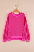 Strawberry Pink Twisted Rib Uneven Hem Drop Shoulder Loose Knit Top