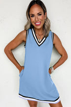Myosotis Color Contrast Trim V Neck Shift Sleeveless Mini Dress