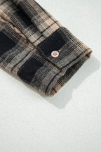 Multicolour Retro Plaid Double Flap Pocket Brushed Shacket