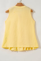 Yellow Cream Bow Tie Notched Neck Pleated Tank Top