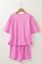 Rose Checkered Top and Short Casual 2pcs Set