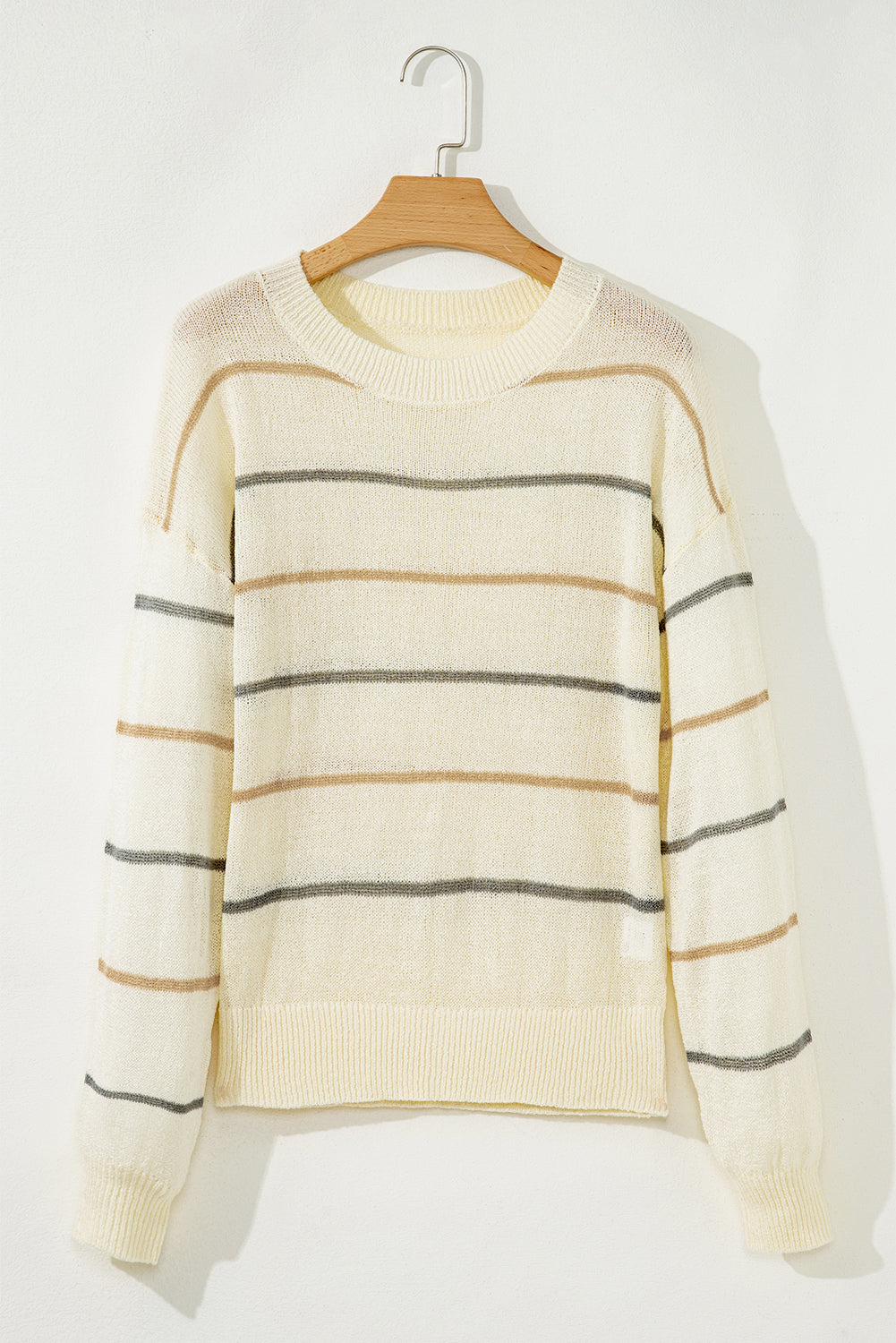 Multicolour Striped Ribbed Edge Drop Shoulder Sweater