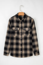 Multicolour Retro Plaid Double Flap Pocket Brushed Shacket