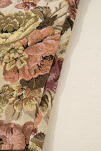 Khaki Floral Waffle Knit Patchwork Chest Pockets Buttoned Jacket