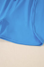 Blue Crossed Spaghetti Straps Drawstring Waist Sporty Romper