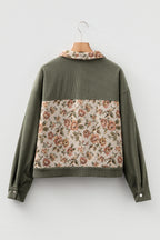 Medium Grey Ribbed Retro Floral Patchwork Shirt Style Jacket