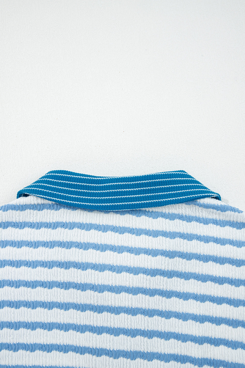 Sky Blue Stripe Collared Pullover Top and Drawstring Pant Set