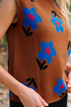Chestnut Floral High Neck Sweater Vest
