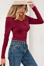Red Dahlia Lace-trimmed Sweetheart Neckline Ruched Detail Long Sleeve T-shirt