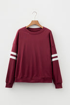 Rose Red Varsity Striped Detail Drop Shoulder Oversized Sweatshirt