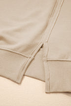 Parchment Raw Edge Exposed Seam Raglan Sleeve Side Slit Sweatshirt