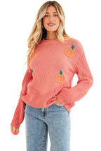 Blossom Pumpkin Embroidered Thanksgiving Holiday Sweater