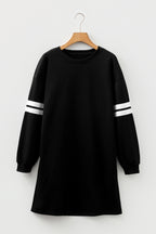 Tillandsia Purple Varsity Contrast Banded Sleeve Shift Sweatshirt Dress