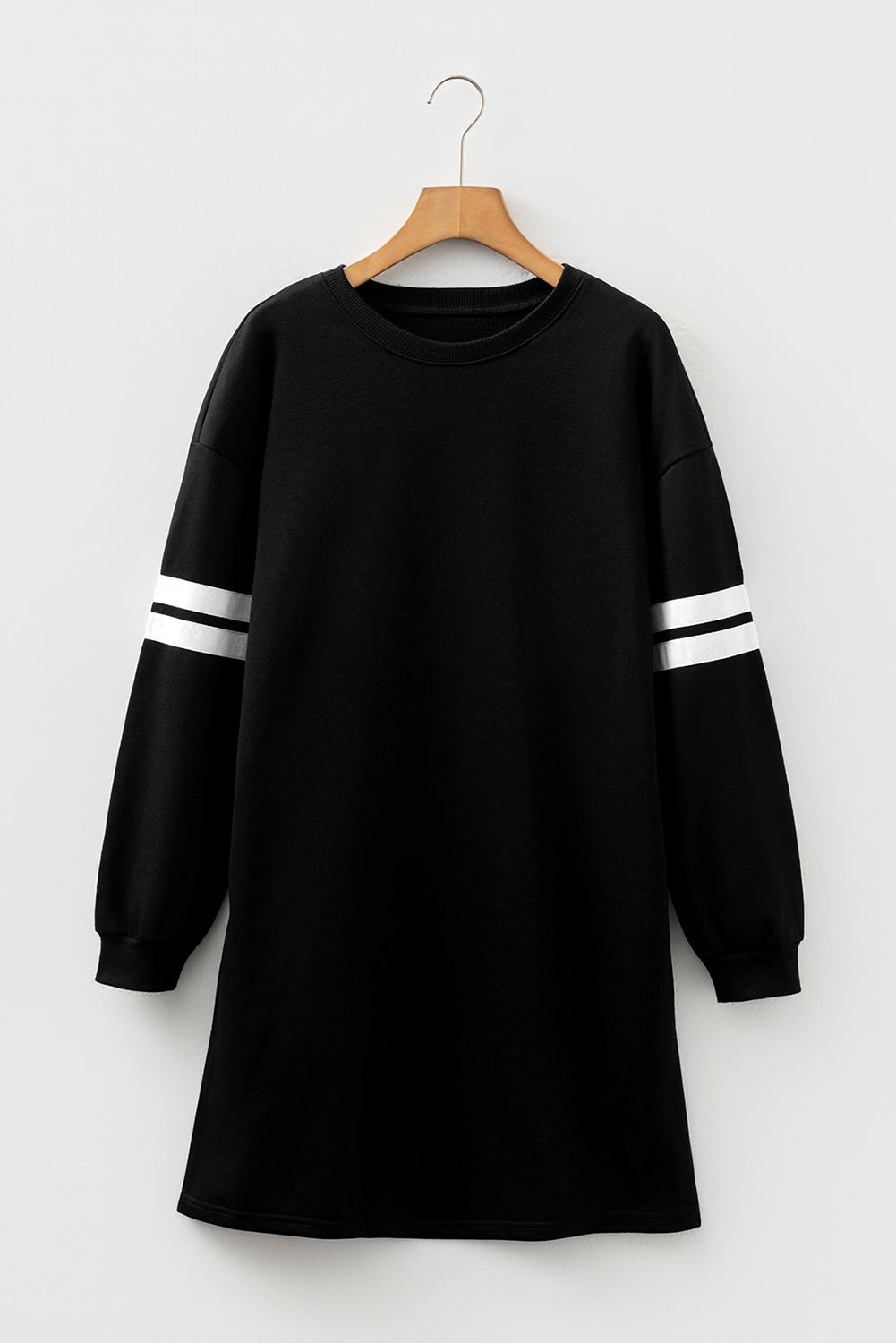Tillandsia Purple Varsity Contrast Banded Sleeve Shift Sweatshirt Dress