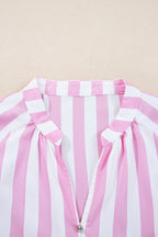 Rose Stripe Bracelet Sleeve Buttons Loose Mini Dress