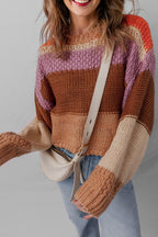 Multicolour Cropped Colorblock Drop Shoulder Knitted Sweater