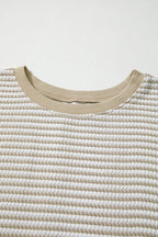 Brown Stripe Plus Size Breathable Knit Ribbed Trim Long Sleeve Top